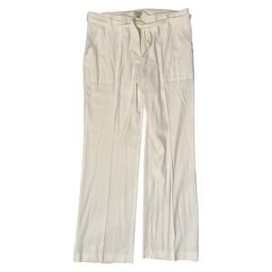 Cremieux Women’s Linen Wide Leg Cream Pants Size 14 Sash Belt